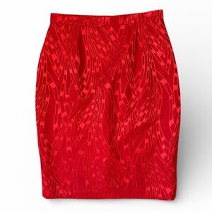 Vintage Louis Feraud Jacquard Red Midi Skirt Size 8